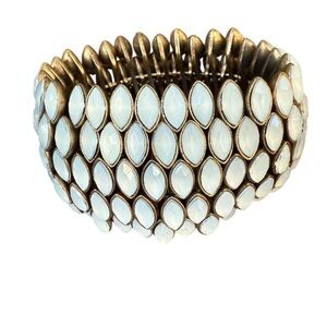 Vintage Silvery White and Gold Statement Bracelet